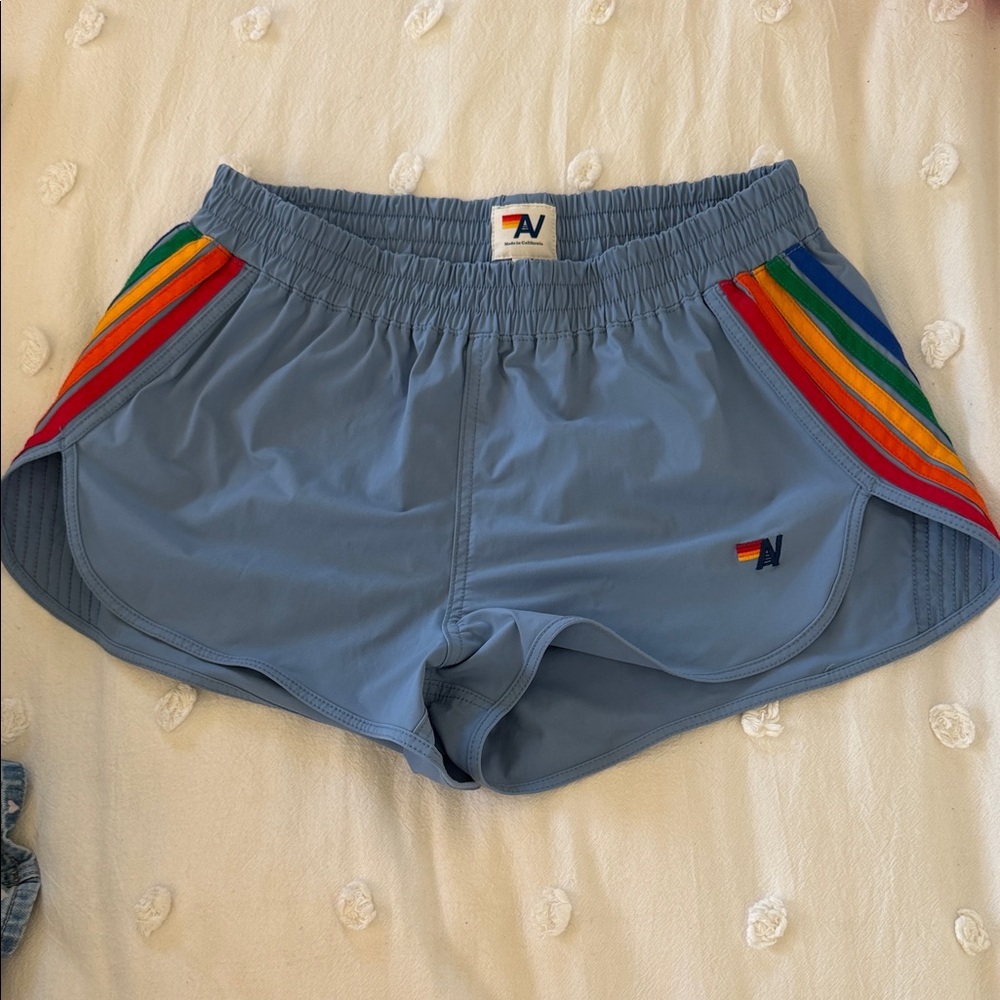 Aviator Nation Light Blue Shorts with Rainbow Accents